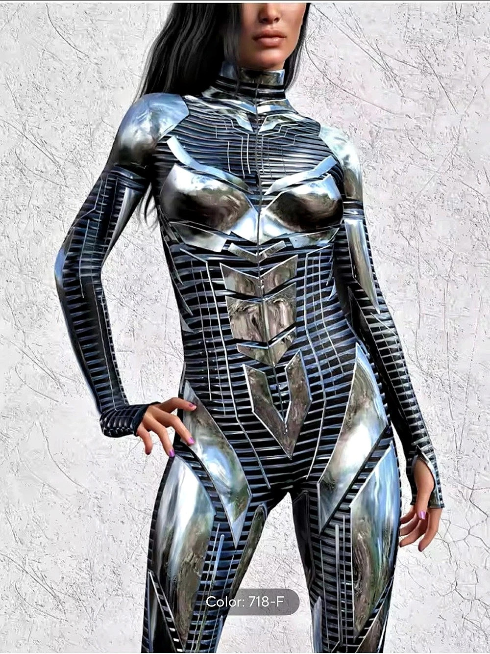 Cyberpunk Mechanical Armor 3D Print Bodysuit Black & Silver